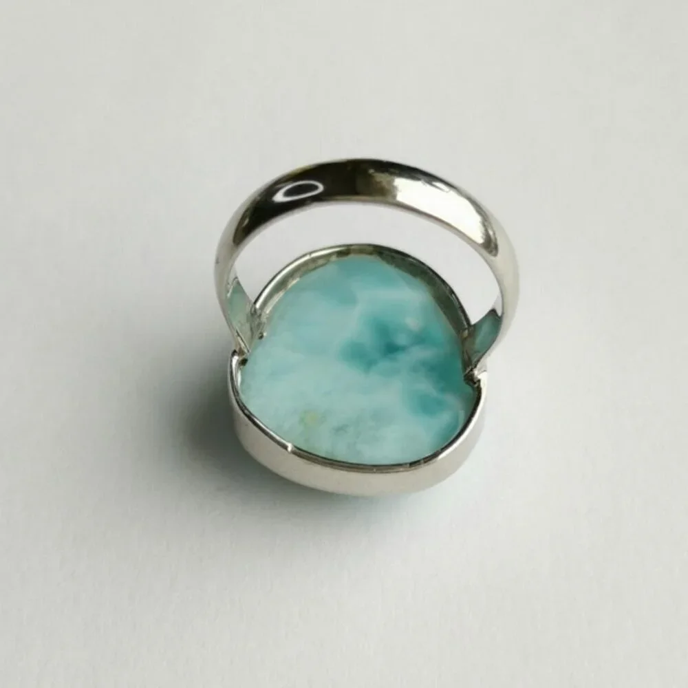 Sterling silver cabochon larimar ring size 5.25